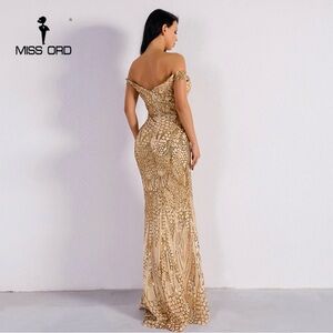 Gold Off-Shoulder Evening Dress